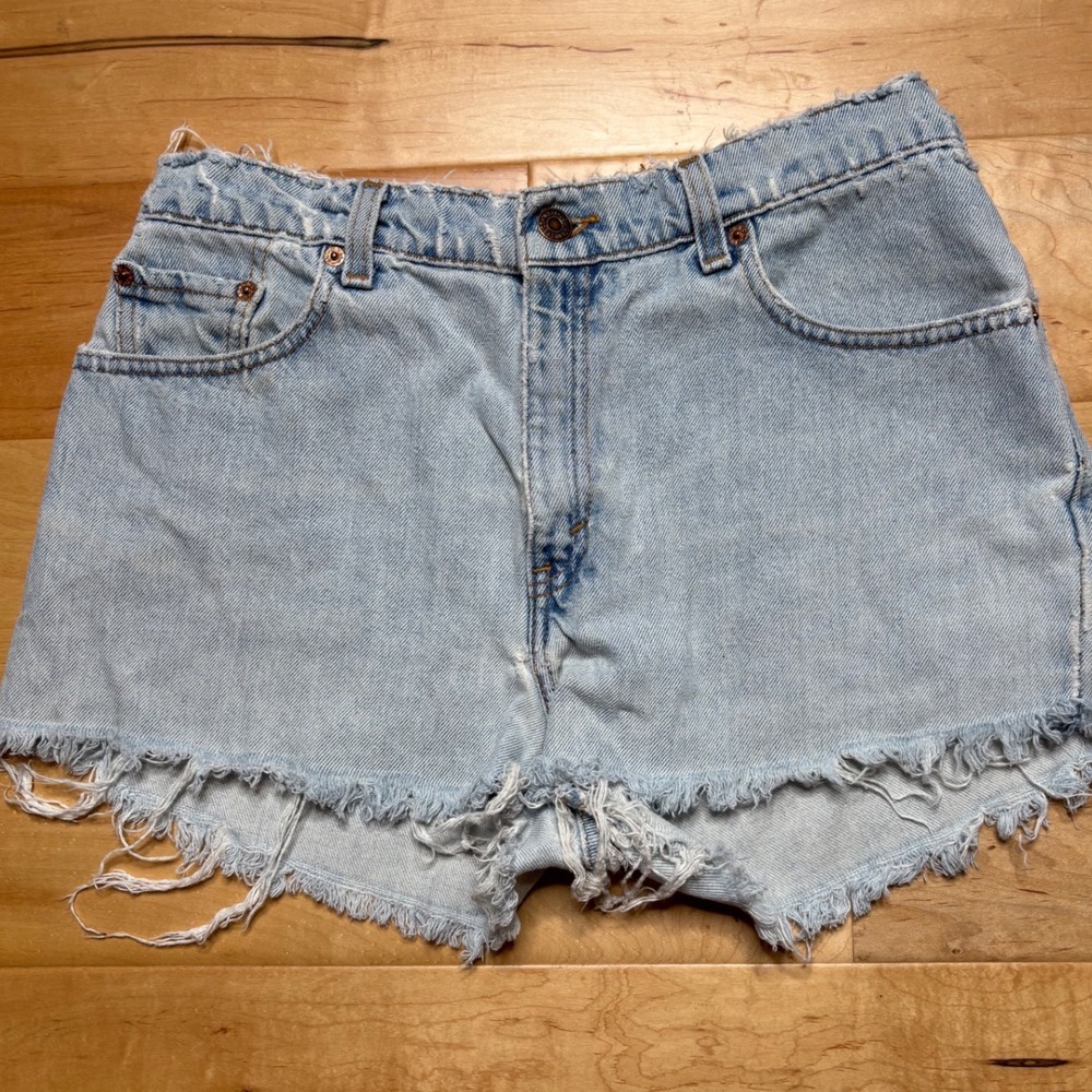 Levi's Daisy Dukes Cut Off Shorts Women Light Blue Distressed Low Rise Denim